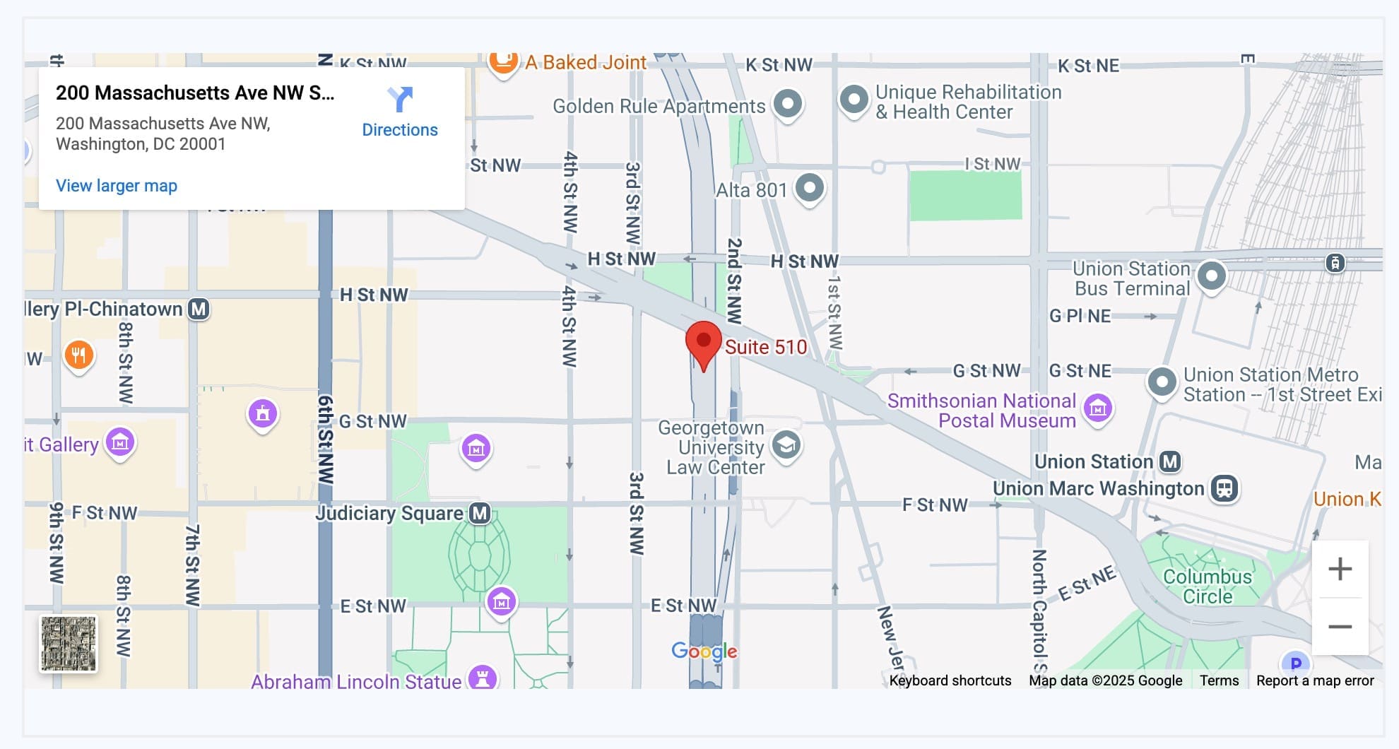Map of 200 Massachusetts Ave NW<br />
Suite 510<br />
Washington, DC 20001